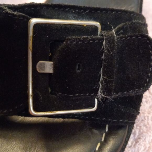 Donald J Pliner 9 M Womens Wedge Sandals Black Leather Suede Slide Buckle Italy - Picture 10 of 11